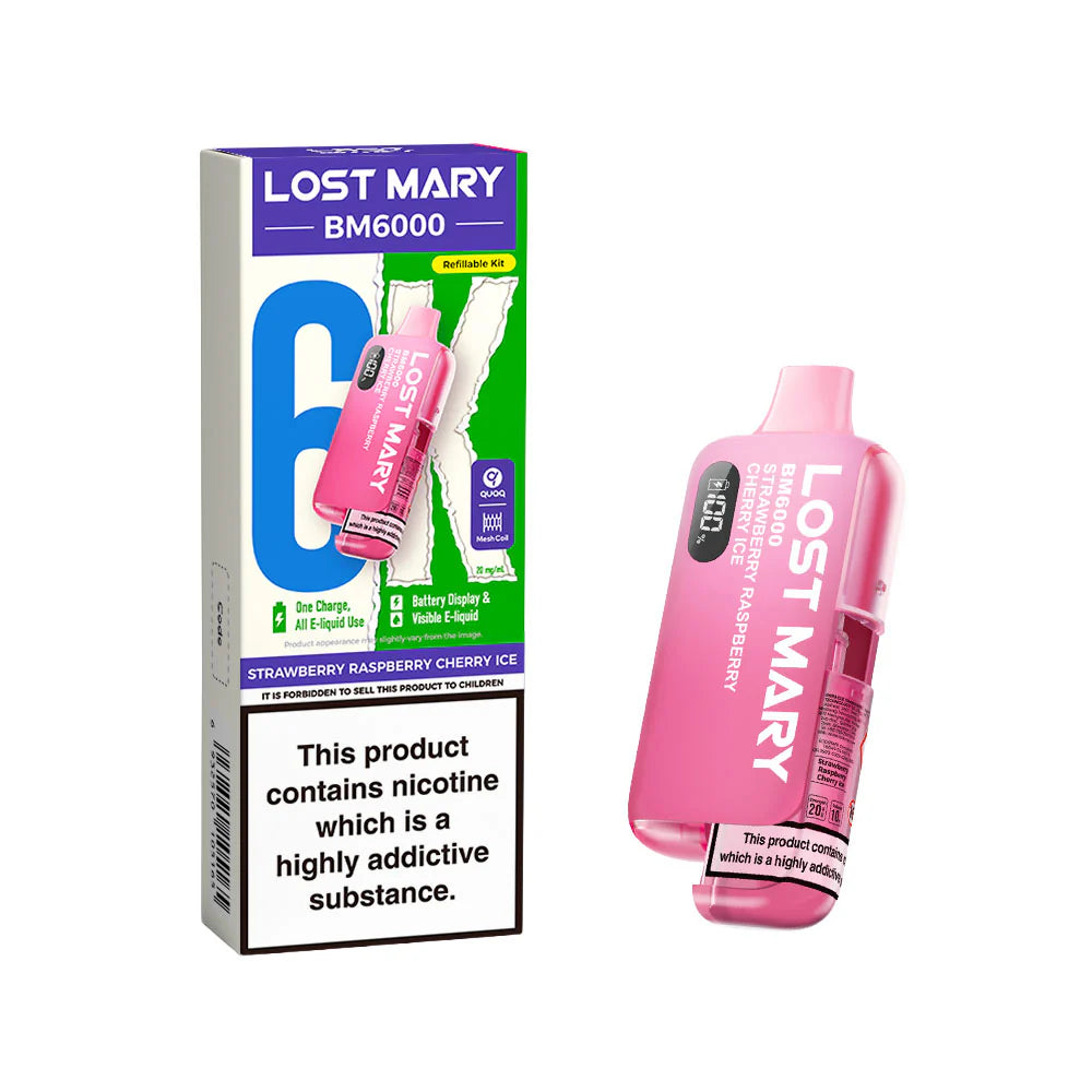 Lost Mary BM6000 Rechargeable Pod Kit 20mg Strawberry Raspberry Cherry Ice